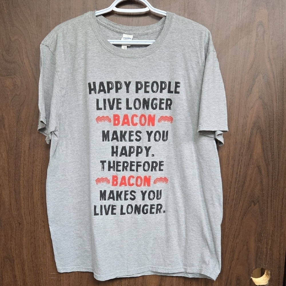 Gildan Size XL Grey Crew Neck Bacon Novelty T-Shirt